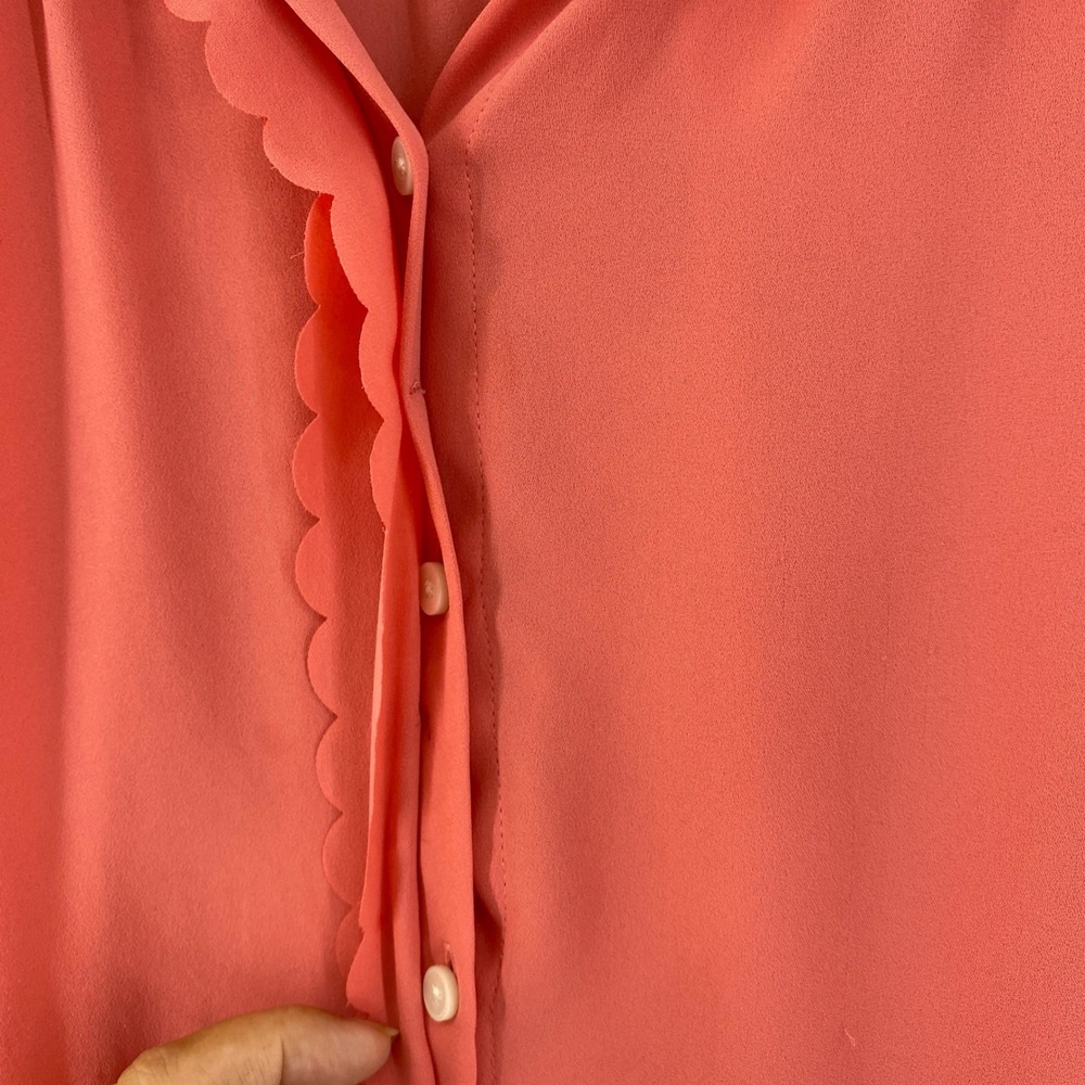 LOFT Women‎ Coral Scallop Trim Sleeveless Button Up Blouse Shirt XL - Picture 4 of 7
